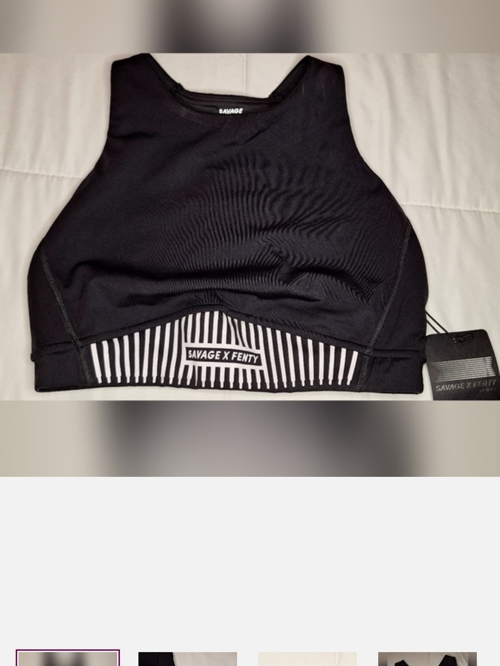 3 Piece Set SavageXFenty Black Sports Bra with Shorts/leggings White Stripe New